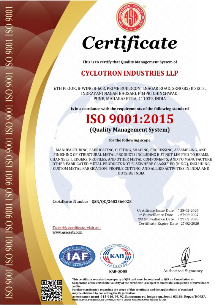 Cyclotron Industries ISO certificate